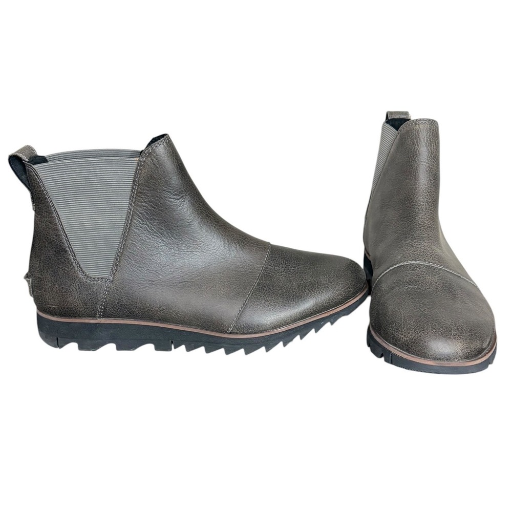 NWOB Sorel Grey Emelie Chelsea Boots‎ Waterproof Leather Womens 9